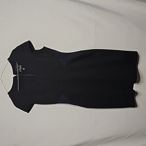 Mcginn cap sleeve color block vneck form fitting black blue dress size Large